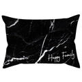 Black rectangular lumbar pillow cover with white marble print and Happy Family text - Black White Stone HappyFamily Style (DRD398-11)