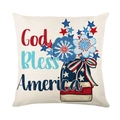 Linen Independence Day pillow cover featuring God Bless America text and floral design - 18x18 Inch / God Bless America Floral Jar (YMD315-8)