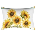 Funda de cojín lumbar otoñal con girasoles y bordes de cuadros amarillos decorativa - 30*50cm / Girasol con Borde Ancho de Cuadros (DRD423-4)
