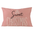 Pink linen Christmas pillow case with Sweet Christmas text and white tree pattern - Lumbar Sweet Christmas (YMD381 Lumbar 1)