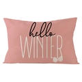 Pink linen Christmas pillowcase with Hello Winter text and hanging ball ornaments - Lumbar Hello Winter (YMD381 Lumbar 2)