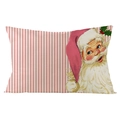 Pink Christmas lumbar pillow cover with vintage Santa Claus print and red stripes - Lumbar Santa Claus (YMD381 Lumbar 3)