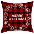 Weihnachts-Kissenbezug mit rot-schwarzem Karomuster, Merry Christmas Text und Schneeflocken - 45*45cm (Kein Inlett) / Schneeflocken-Kranz-Stil (YMD396-2)
