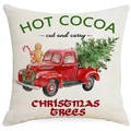 Kissenbezug aus Leinen mit rotem LKW und Weihnachtsbaum-Druck für Sofa und Deko - Vintage Roter LKW mit Lebkuchenmann (YMD397-1) / 45x45CM Ohne Kissenkern