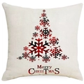 Weihnachtskissenbezug aus Leinen mit rot kariertem Schneeflockenbaum und Text - 45*45cm (Kein Inlett) / Schneeflocken-Baum-Stil (YMD396-3)