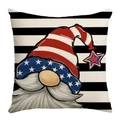 Independence Day linen pillow cover with American flag patriot gnome and striped pattern - 18x18 Inch / Gnome Striped Background (YMD315-13)