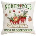 Weihnachts-Kissenbezug aus Leinen mit rotem Schlitten und North Pole Aquarell-Druck - Nordpol Schlitten mit Tannenzapfen (YMD397-2) / 45x45CM Ohne Kissenkern