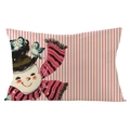 Pink and white striped Christmas pillowcase with a retro snowman in linen fabric - Lumbar Snowman (YMD381 Lumbar 4)