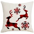 Weihnachtlicher Rentier-Kissenbezug aus Leinen mit rotem Büffelkaro und Schneeflocken - 45*45cm (Kein Inlett) / Doppelter Rentier-Stil (YMD396-4)