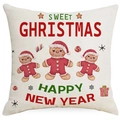 Leinen Weihnachtskissenbezug mit Lebkuchenmann und festlichen feiertags Mustern - Süße Weihnachten Lebkuchen und Geschenke (YMD397-3) / 45x45CM Ohne Kissenkern