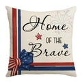 Independence Day linen throw pillow cover with Home of the Brave print and stars - 18x18 Inch / Home Of The Brave (YMD315-14)