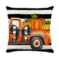 Linnen kussensloop met vintage pompoenwagen ontwerp voor herfst woondecoratie - Vintage Vrachtwagen Met Pompoenen (YMD356-4)