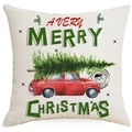 Weihnachts-Kissenbezug aus Leinen mit rotem Retro-Auto und Tannenbaum für die Dekoration - Vintage Rotes Auto mit Weihnachtsbaum (YMD397-4) / 45x45CM Ohne Kissenkern