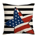 Linen Independence Day throw pillow cover featuring American flag star on black white stripes - 18x18 Inch / Stars Stripes Large Star (YMD315-15)