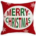 Funda de cojín navideña roja con copos de nieve blancos y texto Merry Christmas - 45*45cm (Sin Relleno) / Patrón de Texto Feliz Navidad (YMD401-2)