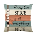 Linen pumpkin spice autumn throw pillow cover with blue and white wood texture - Pumpkin Spice Design (YMD356-6)