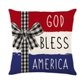 Linen Independence Day pillow cover featuring God Bless America text and red blue stripes - 18x18 Inch / God Bless America Plaid Bow (YMD315-17)