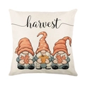 Linen autumn throw pillow cover featuring harvest gnomes and orange pumpkins design - Harvest Gnomes (YMD356-7)