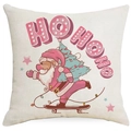 Pink Christmas linen pillowcase with Ho Ho Ho Santa Claus print for home sofa decor - Skateboarding Santa Claus (YMD402-3) / 18x18 Inch