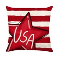 Independence Day linen pillow cover featuring a red USA star on red and white stripes - 18x18 Inch / Red USA Star (YMD315-18)