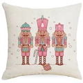Pink Nutcracker Christmas linen pillow cover with festive cartoon soldier patterns - Nutcracker Soldiers (YMD402-4) / 18x18 Inch