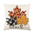 Linen autumn pillow cover featuring maple leaves and harvest text in a square shape - Harvest Three Color Maple Leaves (YMD356-10)