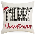 Linnen kerstkussensloop met ruitpatroon Merry Christmas tekst en kerstmuts detail - Merry Christmas Letter Patroon (YMD403-2) / 45*45cm (Geen Binnenkussen)