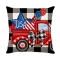 Patriotic USA independence day linen pillowcase with red truck and buffalo plaid - 18x18 Inch / Red Pickup Truck USA (YMD315-21)