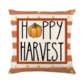Linen pillow cover with pumpkin and Happy Harvest text on striped and dotted background - Happy Harvest Striped Background (YMD356-11)