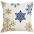 Linnen kussensloop met blauwe en gouden sneeuwvlokken patroon voor kerstversiering huis - 45x45 cm / Blauwe Sneeuwvlok Stijl (YMD405-2)