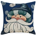 Weihnachts-Kissenbezug in Dunkelblau mit Cartoon-Zauberer und weißem Bart Motiv - 45x45cm (Ohne Füllung) / Cartoon Weihnachtsgnom Muster (YMD406-3)