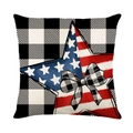 Linen Independence Day pillow cover featuring buffalo plaid with American flag star - 18x18 Inch / Plaid Pentagram Style (YMD315-23)