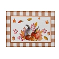 Thanksgiving placemat with orange pumpkin and maple leaf print on a white background - Brown & White Plaid Watercolor Pumpkins (CD25-5)