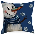 Weihnachts-Kissenbezug mit Schneemann-Illustration auf blauem Leinenstoff - 45x45cm (Ohne Füllung) / Schneemann mit Schal Muster (YMD406-4)