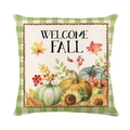 Linen autumn pillow cover with pumpkins, sunflowers and Welcome Fall text on white background - Welcome Fall Sunflower Pumpkin (YMD356-13)