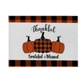 Waterproof Thanksgiving placemat with buffalo check pumpkins and grateful blessing text - Pumpkin & Thankful Text (CD25-6)