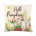 Linen pumpkin pillow cover with Hello Pumpkin text and fall watercolor design - Hello Pumpkin Watercolor (YMD356-14)