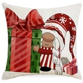 Christmas linen pillow cover with festive gnome and gift box print on white background - 45x45cm / Cartoon Gnome With Gift Box (3)