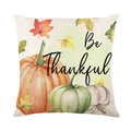 Be Thankful pumpkin linen pillow cover with watercolor autumn leaves for home decor - Be Thankful Watercolor Pumpkins (YMD356-15)