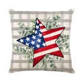 Linen Independence Day pillow cover with plaid pattern and American flag star print - 18x18 Inch / Eucalyptus Pentagram Style (YMD315-27)