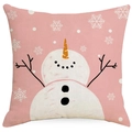 Light pink Christmas pillowcase featuring a cute snowman print and soft cotton linen texture - Pink Background Hand-drawn Snowman (YMD377-11) / 45*45cm (No Insert)