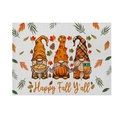 Thanksgiving gnome placemat with pumpkin and Happy Fall Y'all text in cotton linen - Gnomes with Pumpkins (CD25-10)
