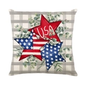 Linen Independence Day pillow cover with USA stars and eucalyptus on gray plaid base - 18x18 Inch / USA Triple Star Style (YMD315-28)
