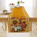 Linen autumn table runner featuring orange pumpkins, sunflowers and Happy Fall text print - Pumpkin Sunflower Happy Fall Style (ZQ23-5) / 33*183cm