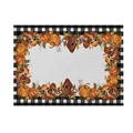 Waterproof pumpkin placemat with fall leaves and black buffalo plaid border - Pumpkin & Birdhouse Wreath (CD25-11)