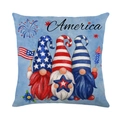 Patriotic gnome linen pillowcase in light blue with American flag and America text - 18x18 Inch / Patriotic Triple Gnomes (YMD315-29)