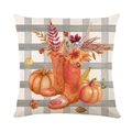Linen autumn throw pillow cover featuring orange rain boots and fall pumpkin patterns - Rain Boots And Autumn Harvest (YMD356-19)