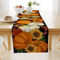 Autumn harvest table runner with pumpkin and maple leaf patterns on a black background - Black Background Sunflower Pumpkin Style (ZQ23-6) / 33*183cm