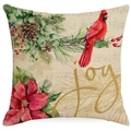 Linen Christmas pillow case with cardinal bird, red poinsettia and joy music sheet print - Joy Lettering Cardinal (YMD408-3) / 45x45CM (No Core)