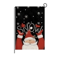 Detail of Christmas garden flag with Santa Claus on black linen and metal stand - Snow Lettering Santa (HYQ26-12)